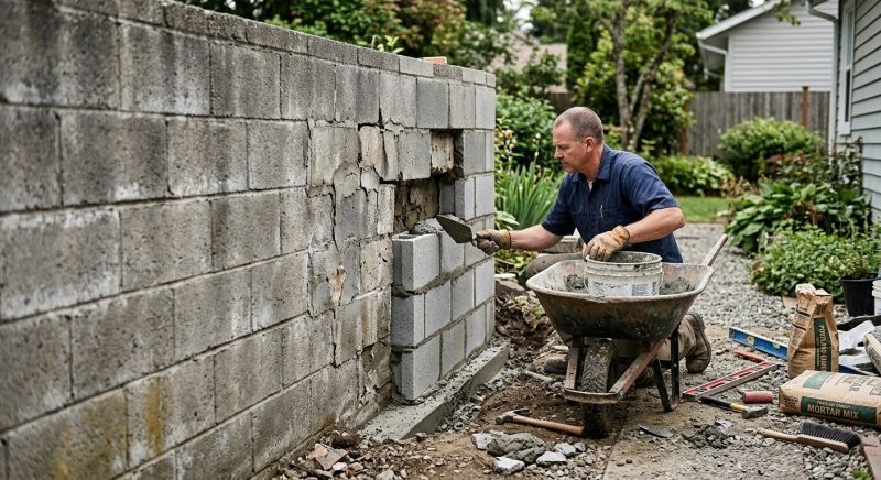Cinder Block Wall Repair in Sacramento County, CA